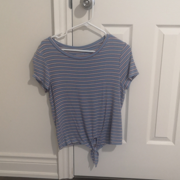 American Eagle Blue Tie Knot Crop Top - Picture 3 of 4